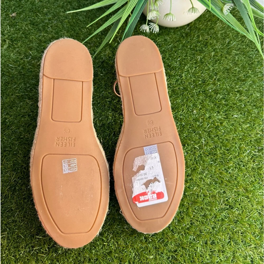 EILEEN FISHER Lee Perforated Suede Flat Espadrilles Barley size 6.5